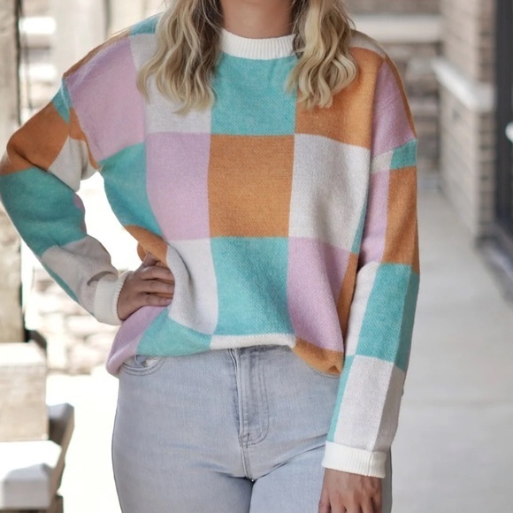 Sweaters - Colorful Checkered Sweater Size L